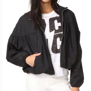Free People Black Zip-Up Balloon Bomber Jacket XS
